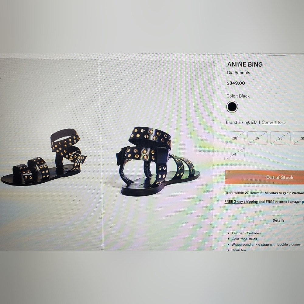 Anine Bing Gia Sandals Black with Gold Studs - Picture 5 of 6